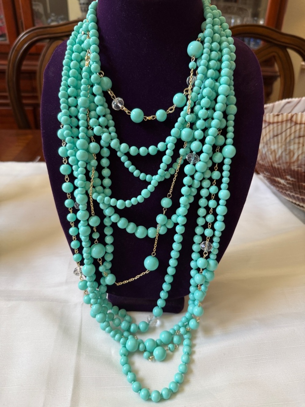 Chunky Cascade multi layer blue glass beaded necklace